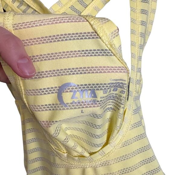 Zyia Lemon Nimbus Split Criss Cross Tie Back Striped Tank Top - Picture 8 of 8